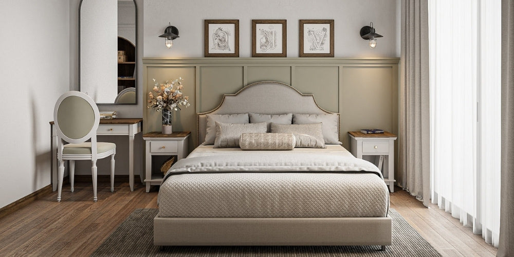 chambre à coucher avec luminaire tendance