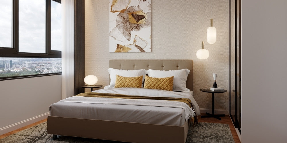 chambre design et luminaires suspendus