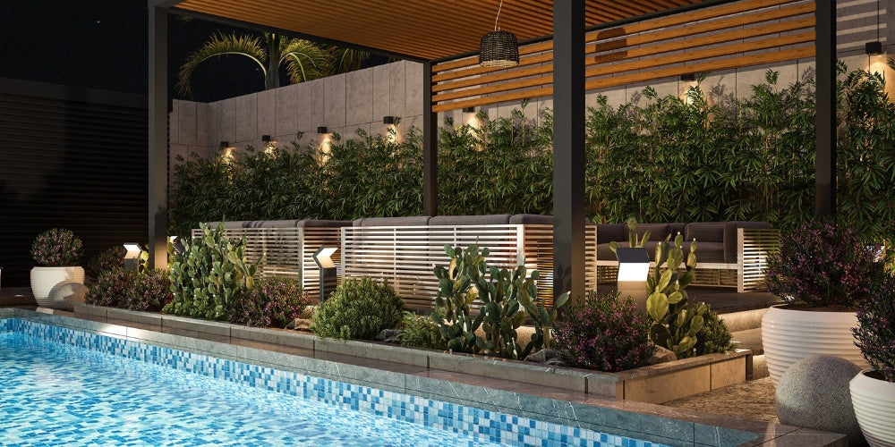 piscine avec éclairage extérieur