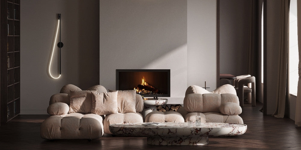 salon cheminée et luminaire