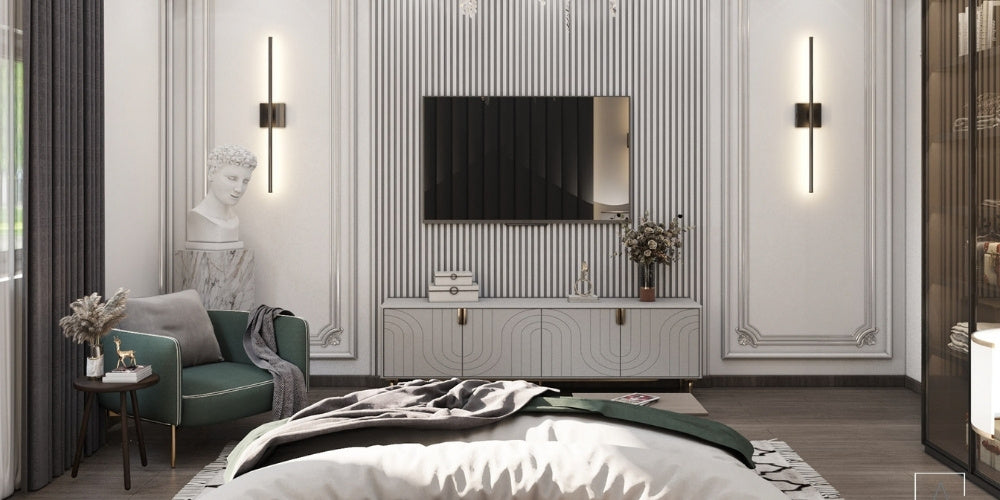 salon lumineux avec statue blanche