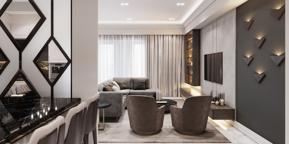 salon moderne avec luminaire noir