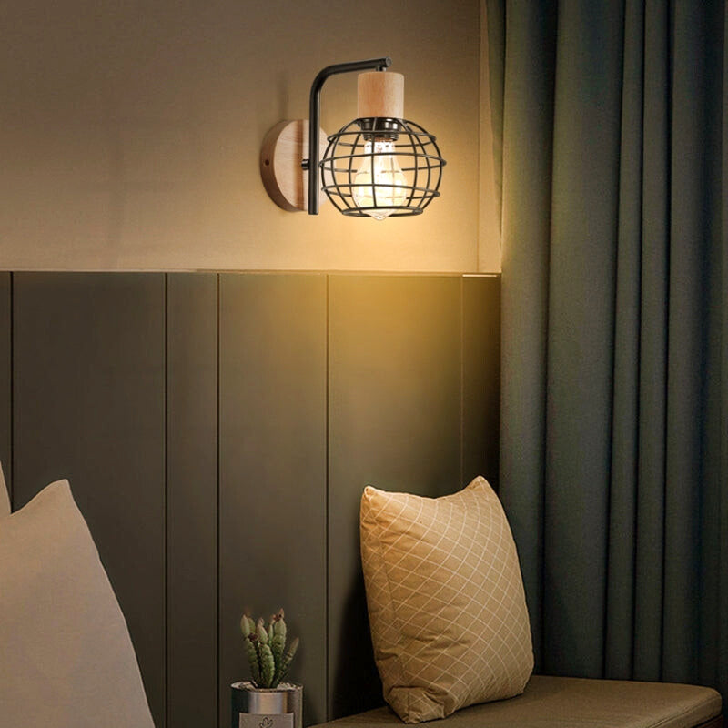 applique murale bois et métal noir