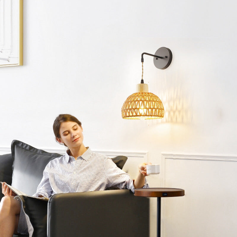 applique murale ronde rotin